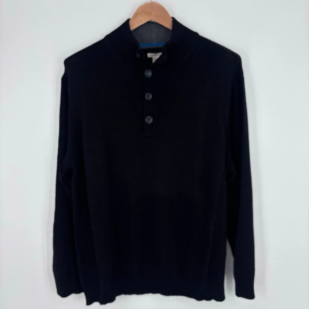 carbon2cobalt Henley Sweater Mens XXL Black Heavyweight Cotton Mock Neck NWOT